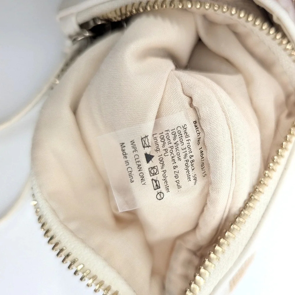 Chloe Parfums Canvas Cosmetic Pouch Tan White Logo Zip Clutch
